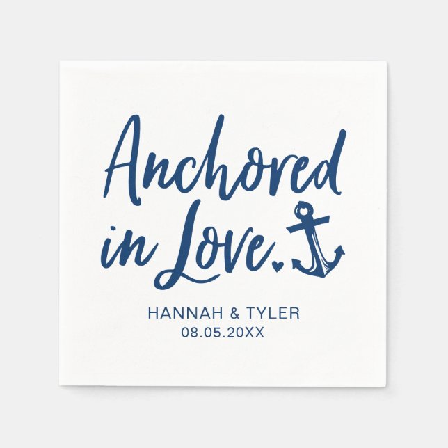 Serviette En Papier Ancré Dans Love Beach Mariage Nautique (Devant)