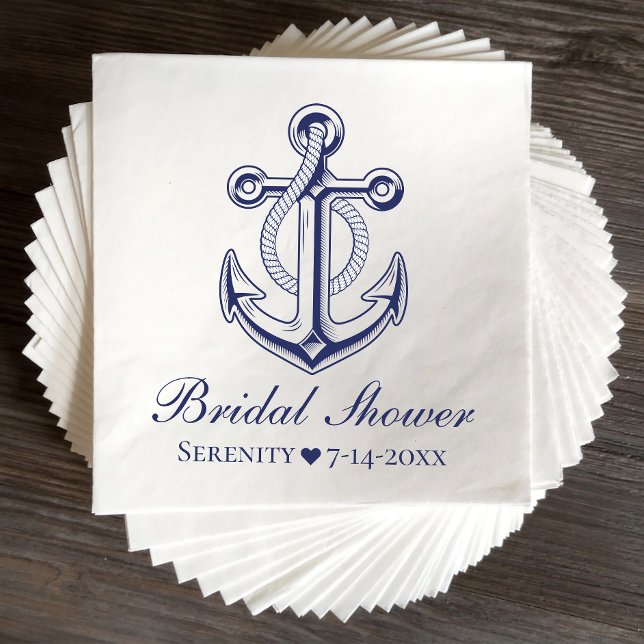 Serviette En Papier Ancre Marine Bleu Fête des mariées nautique (Créateur téléchargé)