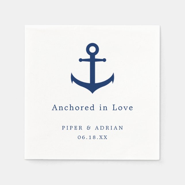 Serviette En Papier Ancre marine Mariage bleu et blanc (Devant)