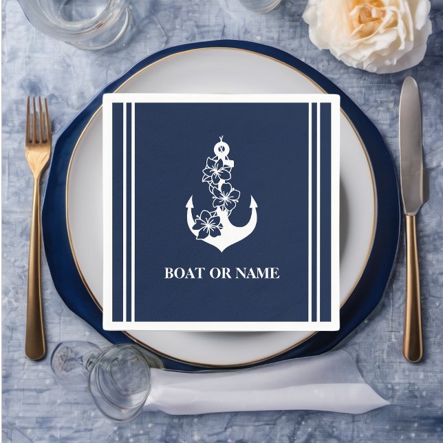 Serviette En Papier Ancre Naudique Florale Nom de Bateau Personnalisé (Créateur téléchargé)