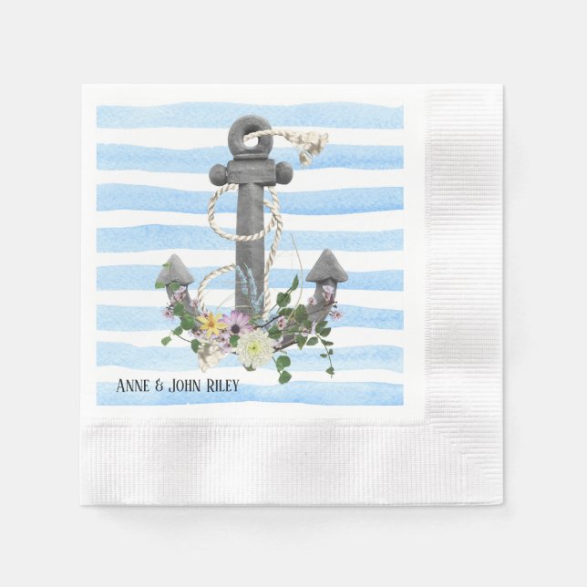 Serviette En Papier ancre nautique avec bouquet floral (Devant)