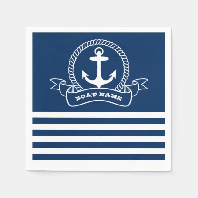Serviette En Papier Ancre nautique Bleu de la Marine (Devant)