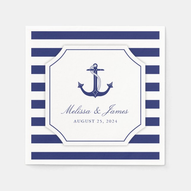 Serviette En Papier Ancre nautique   Bleu Mariage (Devant)