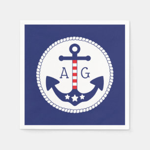 Serviette En Papier Ancre nautique Étoiles et rayures patriotiques Mon