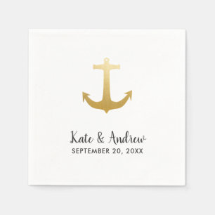 Serviette En Papier Ancre Nautique Faux Gold Foil Mariage Océan