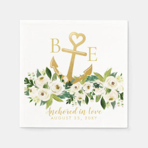 Serviette En Papier Ancre nautique Mariage floral romantique