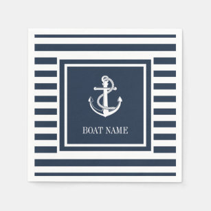 Serviette En Papier Ancre nautique Nom du bateau Marine Blue Striped
