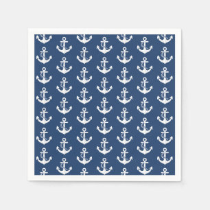 Serviette En Papier Ancre nautique voile nautisme blanc bleu marine
