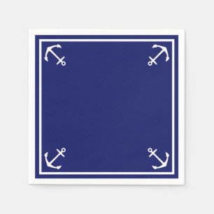Serviette En Papier Ancres blanches sur cocktail personnalisable bleu