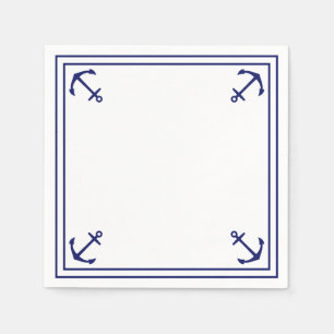 Serviette En Papier Ancres bleues sur cocktail personnalisable blanc