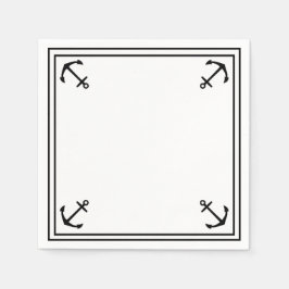 Serviette En Papier Ancres noires sur cocktail personnalisable blanc