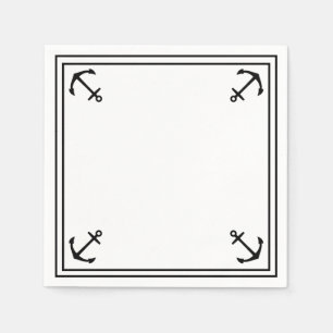 Serviette En Papier Ancres noires sur Cocktail personnalisable blanc