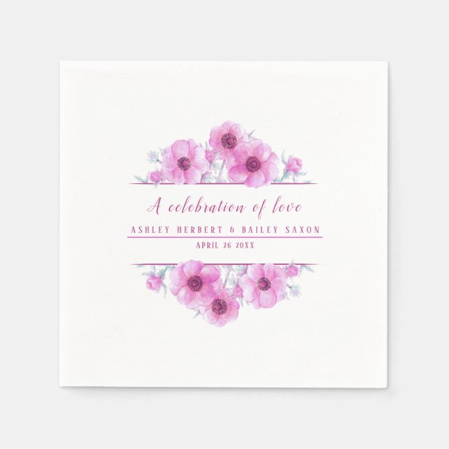 Serviette En Papier Anemone rose fleur aquarelle fête art (Devant)