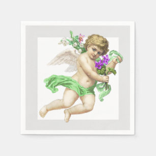 Serviette en papier ange chérubin gris vert