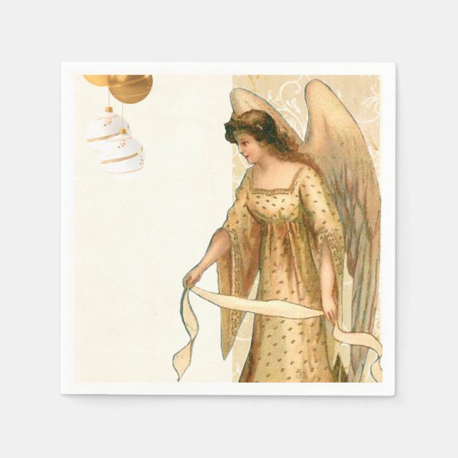 Serviette En Papier Ange de Noël et ornements (Devant)