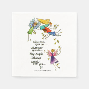 Serviette En Papier Angels Surveillez Vous Aquarelle Colorée Croquis