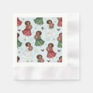 Serviette En Papier Anges afro-américains au poinsettia de Noël