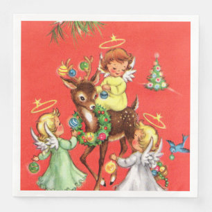 Serviette En Papier Anges de Noël rétro vintage