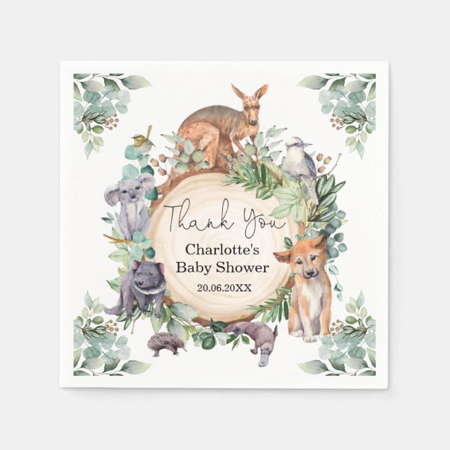 Serviette En Papier Animaux australiens sauvages gomme rustique Feuill (Devant)