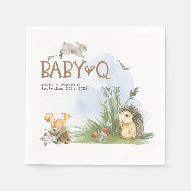 Serviette En Papier Animaux boisés Baby Q Baby shower barbecue (Devant)