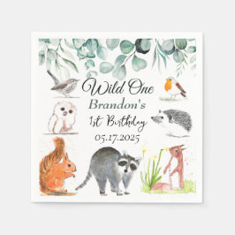 Serviette En Papier Animaux boisés mignons 1er Anniversaire sauvage un