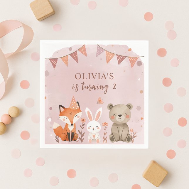 Serviette En Papier Animaux de bois Fille Anniversaire rose (Créateur téléchargé)