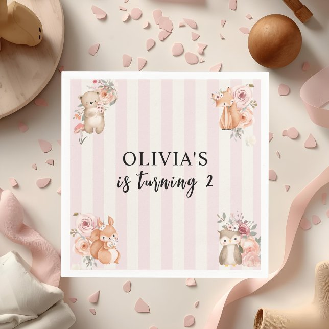 Serviette En Papier Animaux de bois Fille Anniversaire rose (Créateur téléchargé)