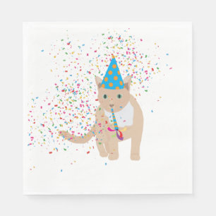 Serviette En Papier Animaux de chat amusants ayant une fête