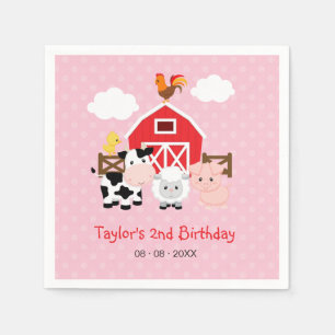 Serviette En Papier Animaux de ferme Anniversaire personnalisé (rose p