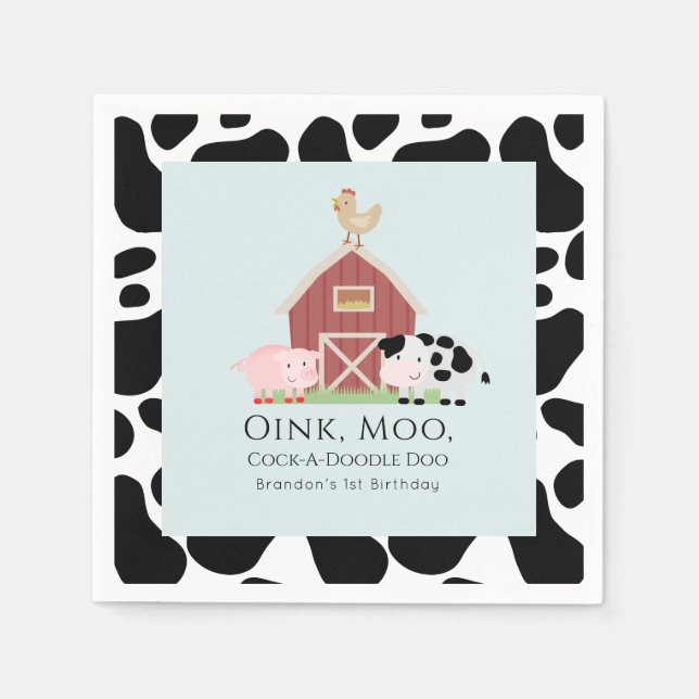 Serviette En Papier Animaux de ferme Barnyard Blue Boy Papier d'annive (Devant)