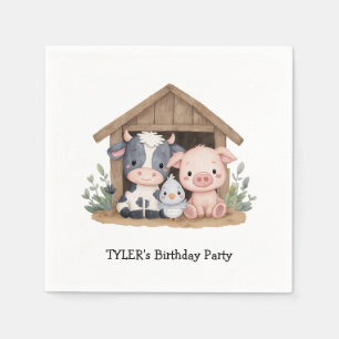 Serviette En Papier Animaux de ferme mignons Vache de porc fête d'anni