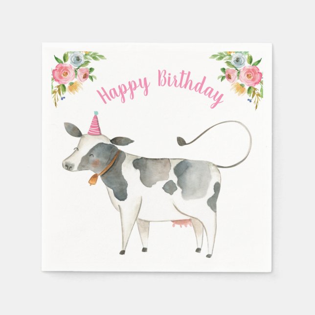 Serviette En Papier Animaux de ferme Vache Fille Anniversaire Vénitier (Devant)