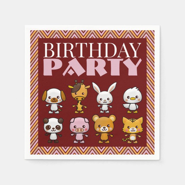 Serviette En Papier Animaux de fête, Chevron Anniversaire de fête Napk (Devant)