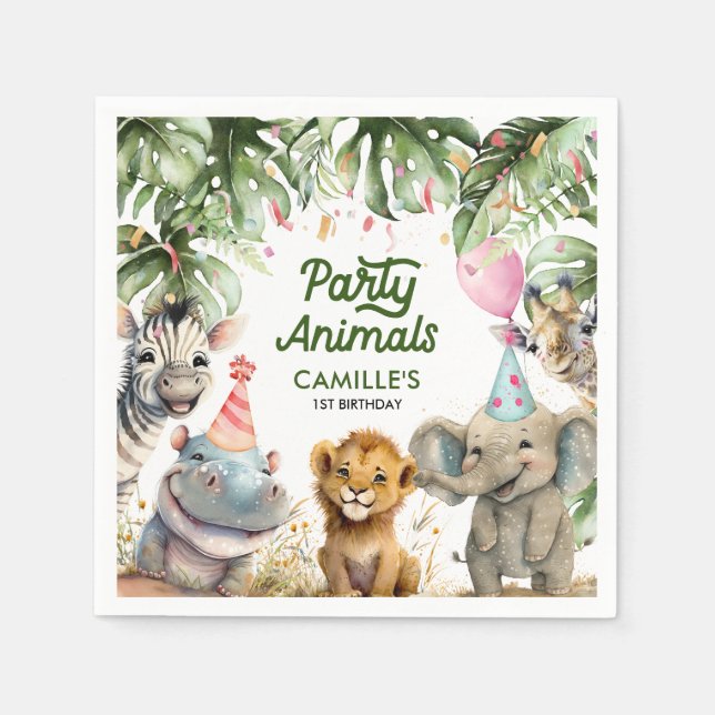 Serviette En Papier Animaux de fête Safari papier personnalisé (Devant)