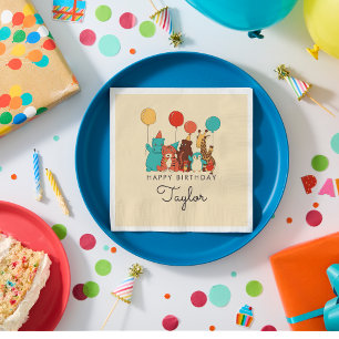 Serviette En Papier Animaux de Fête Tigre, Manchot, Hippopotame Annive