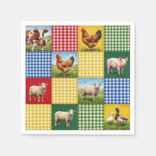 Serviette En Papier Animaux de la ferme et courtepointe en patchwork à