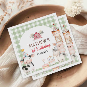 Serviette En Papier Animaux de la ferme mignons pour 1er anniversaire