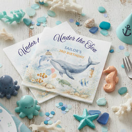Serviette En Papier Animaux de l'Océan Sous la Mer Baleine Anniversair