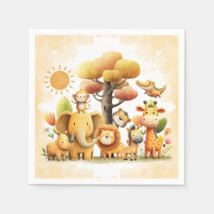 Serviette En Papier Animaux de safari à l'aquarelle Fête d'anniversair