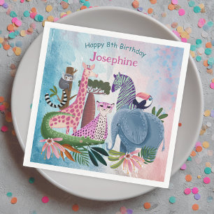 Serviette En Papier Animaux de safari fille d'anniversaire jungle aqua
