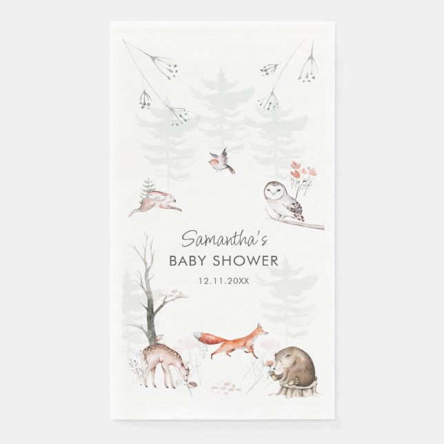 Serviette En Papier Animaux des bois Baby shower forestier rustique (Devant)