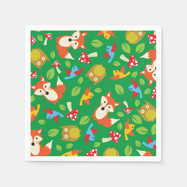 Serviette En Papier Animaux des bois fête d'anniversaire (Devant)
