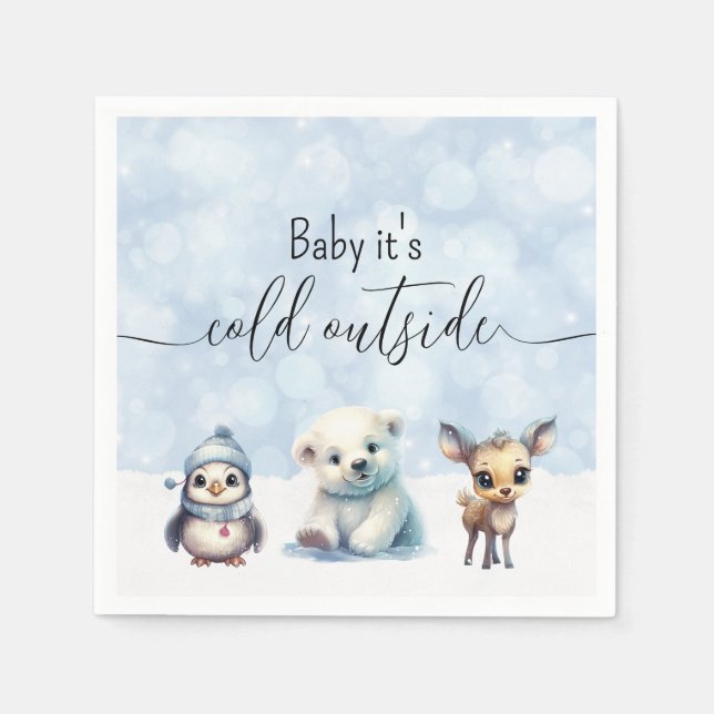 Serviette En Papier Animaux d'hiver Froid hors Baby shower (Devant)