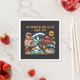 Serviette En Papier Animaux drôles de fête de plage d'été - DJ Pieuvre