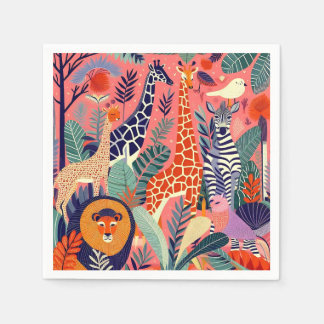 Serviette En Papier Animaux et oiseaux exotiques contemporains 1 rose