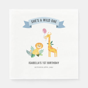 Serviette En Papier Animaux forestiers Lion Giraffe 1er anniversaire