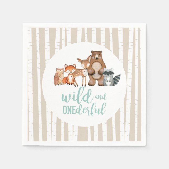 Serviette En Papier Animaux forestiers sauvages superbes premier anniv (Devant)