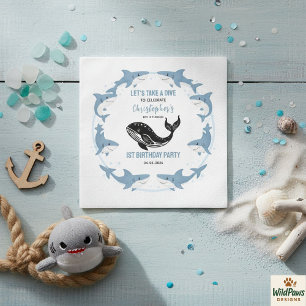 Serviette En Papier Animaux Marins Requin 1er Anniversaire Sous l'Oc