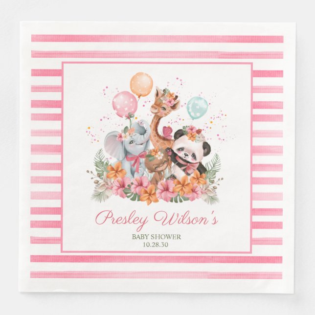 Serviette En Papier Animaux Safari pour filles (Devant)