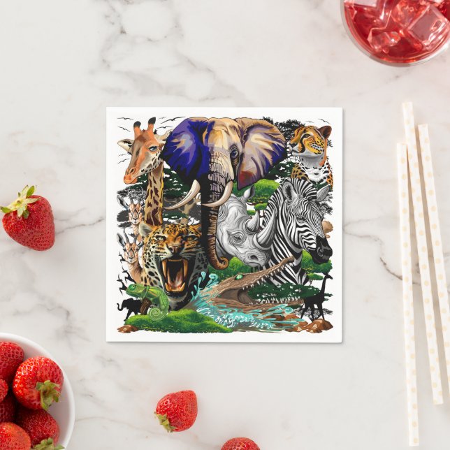 Serviette En Papier Animaux sauvages de la Savane africaine (En situation)